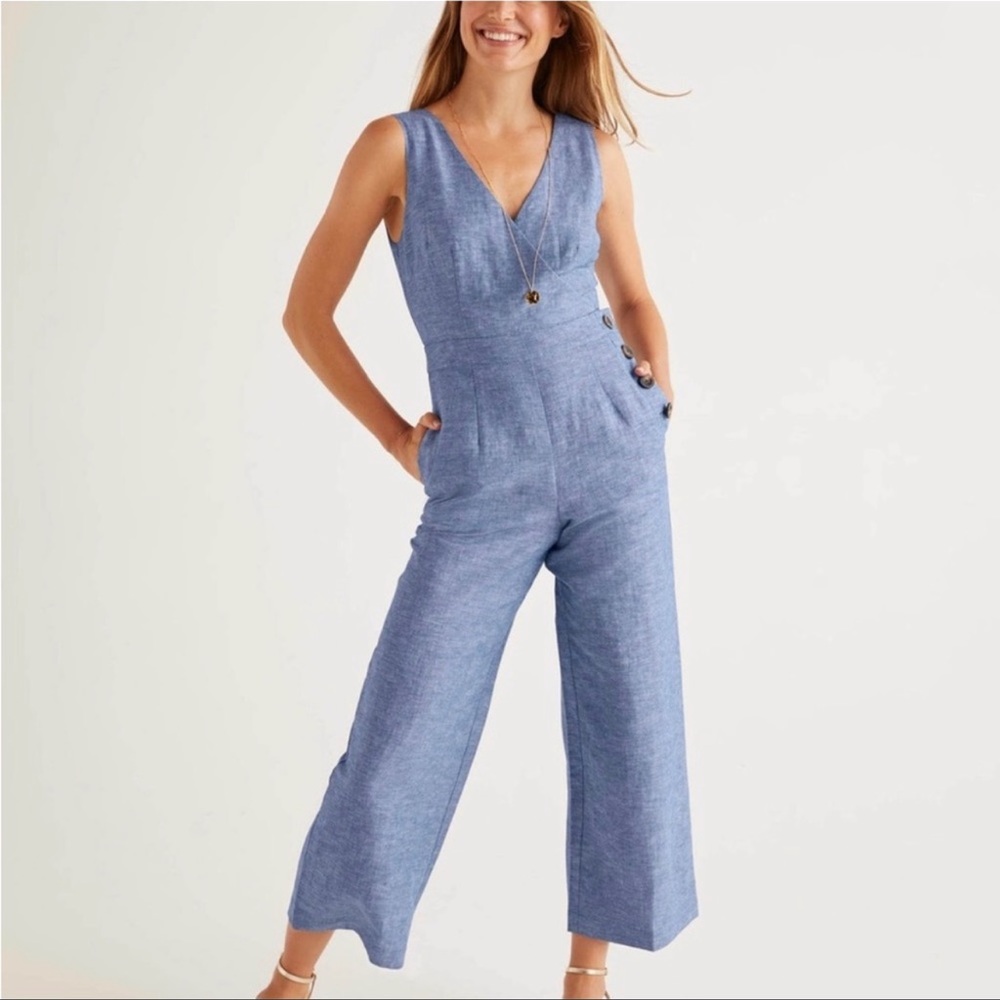 Boden Dorothea Linen Jumpsuit, Blue Chambray, Size 6 US (Size 10 UK)